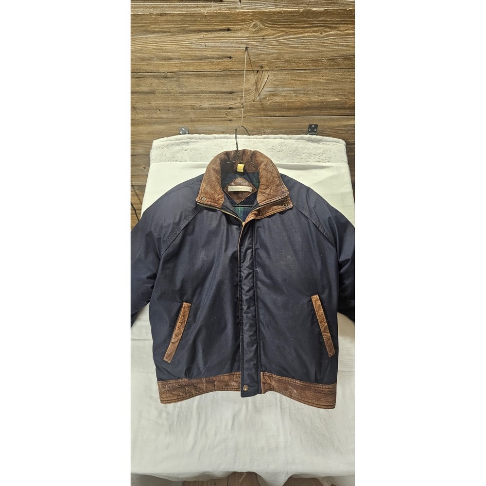Andrew Mark XL Vintage 80's/90's Down-Filled Bomber,Leather Trim, W/Hidden Hood.